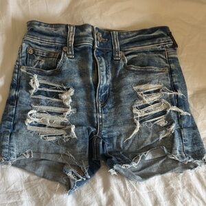 American Eagle Outfitters Light Blue Distressed Denim Shorts Next Level Stretch